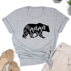 Mama Bear with Leaf Detail Graphic Tshirt (Unisex)